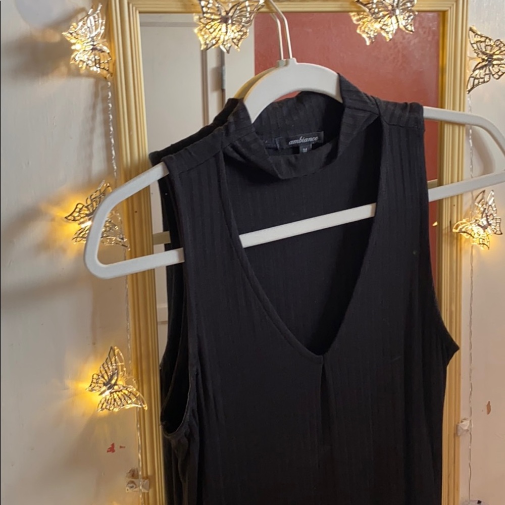 Black Knit choker neck, V-bust Midi Dress